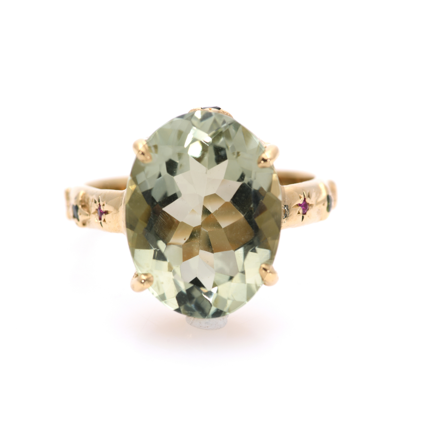 14K Gold Green Amethyst Ring