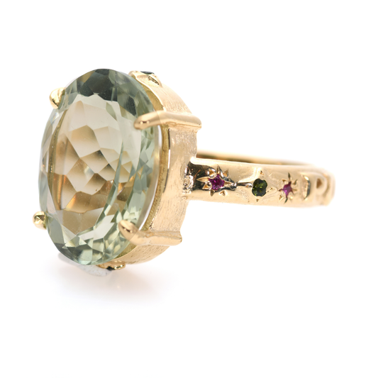 14K Gold Green Amethyst Ring