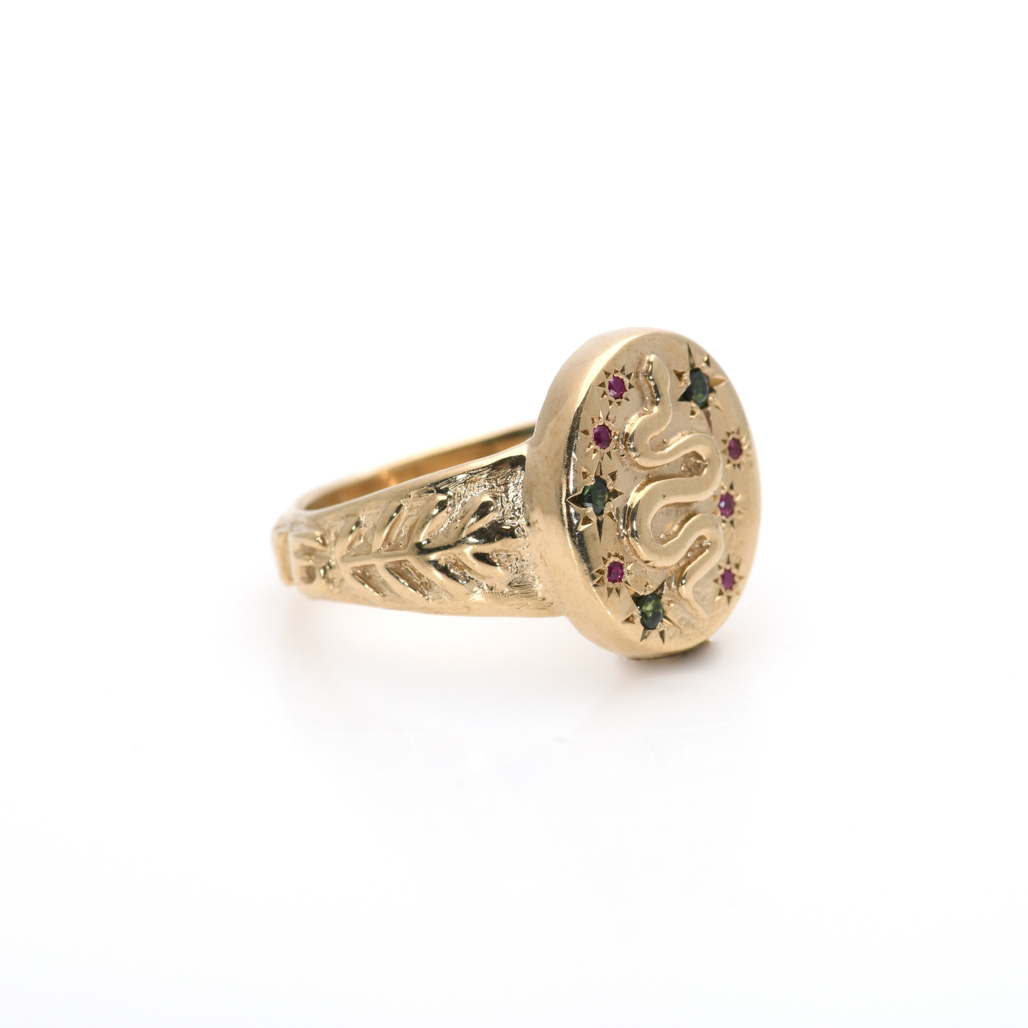 14K Gold Snake Signet Ring