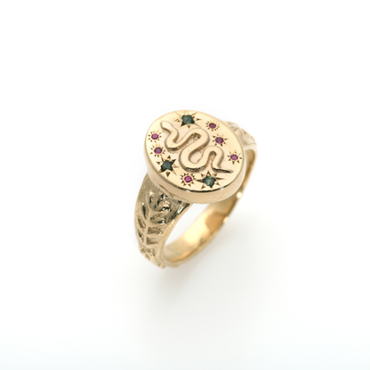 14K Gold Snake Signet Ring