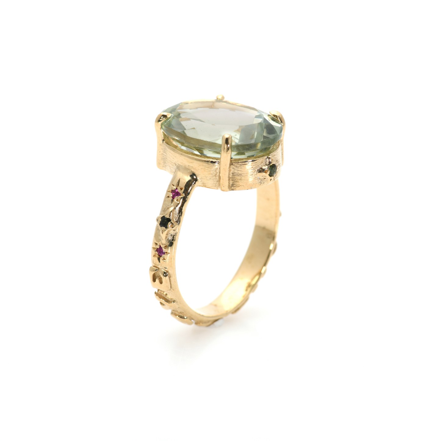 14K Gold Green Amethyst Ring