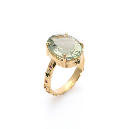 14K Gold Green Amethyst Ring