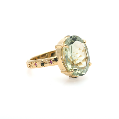 14K Gold Green Amethyst Ring