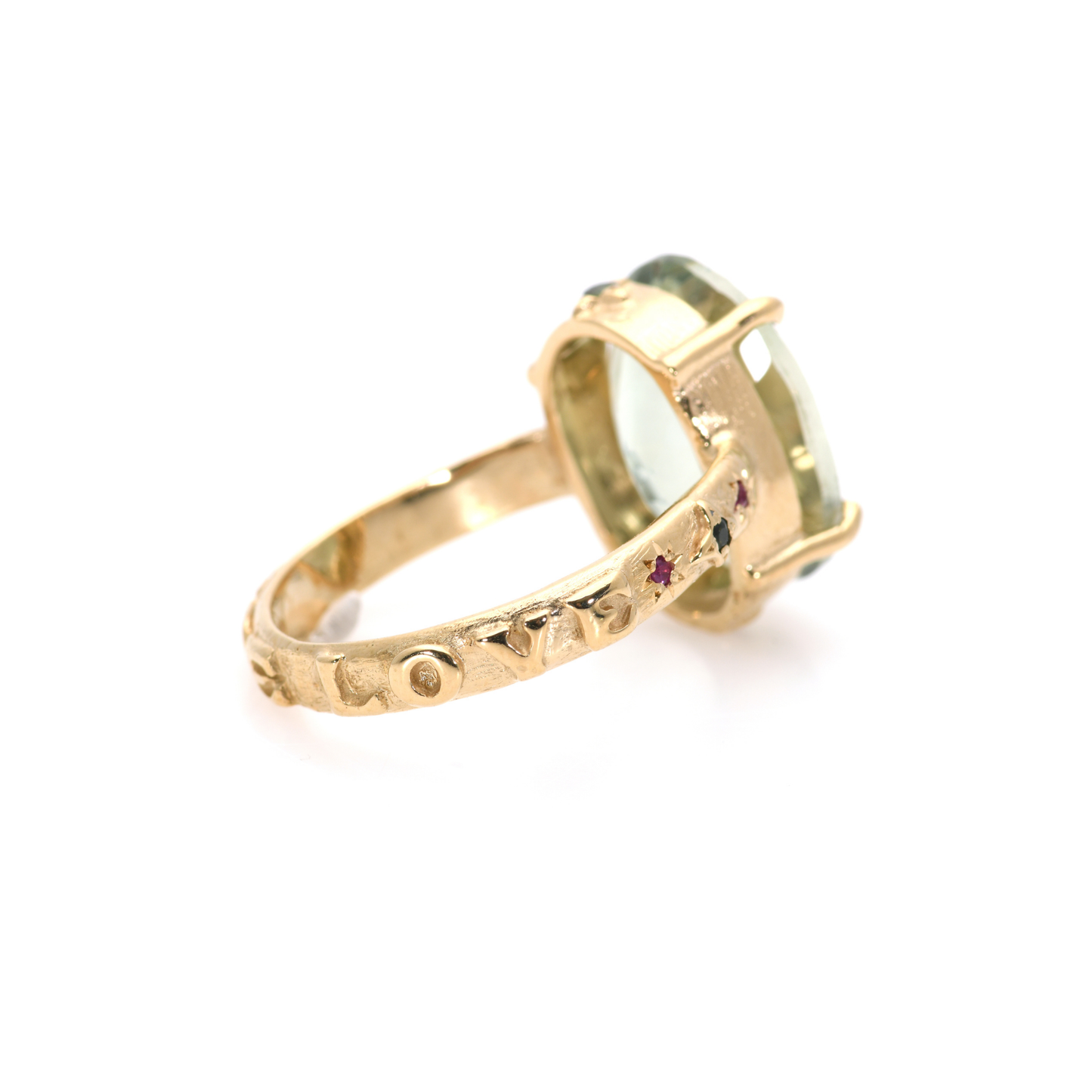 14K Gold Green Amethyst Ring