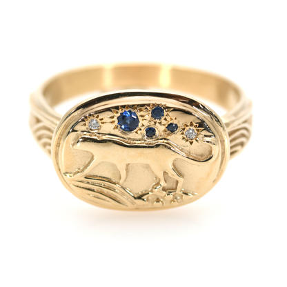 14K Gold Tiger Signet Ring