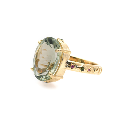 14K Gold Green Amethyst Ring