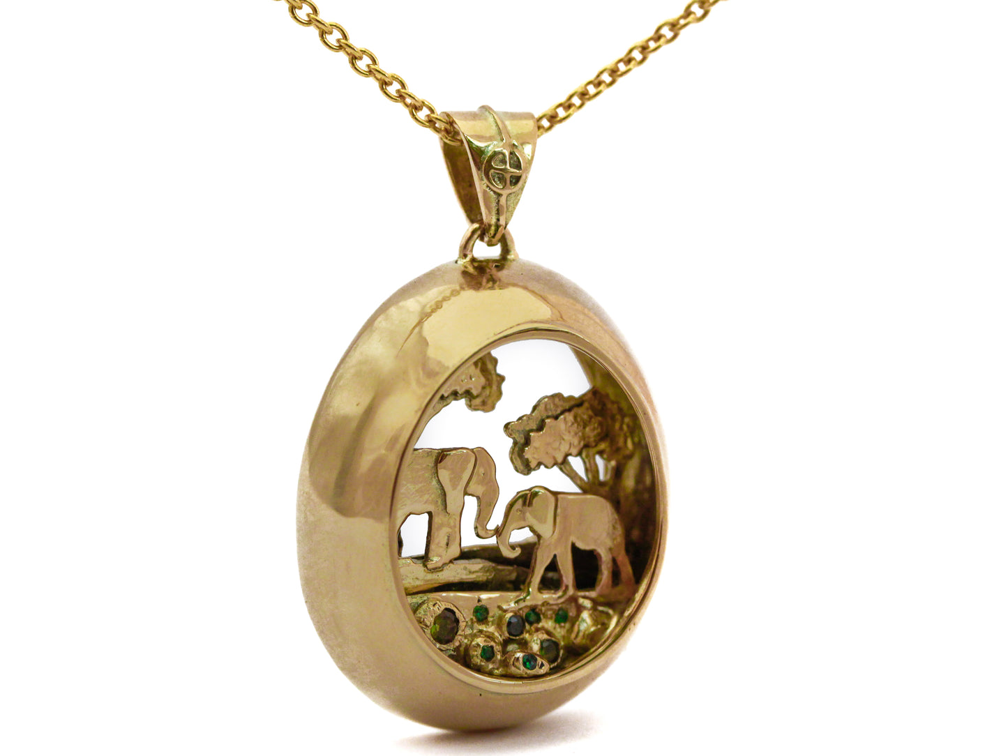 14K Elephants Pendant Necklace