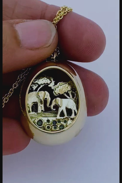 14K Elephants Pendant Necklace